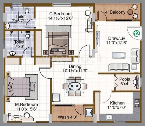 Pranava Gokhul Dham (2BHK+2T (1,131 sq ft)   Pooja Room 1131 sq ft)