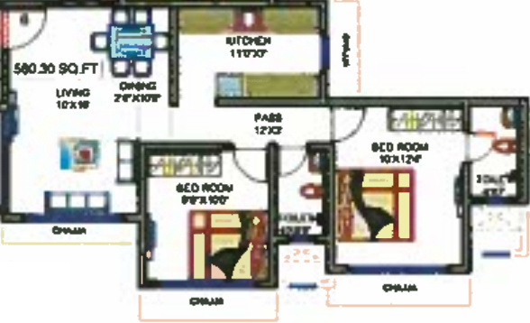 Saaga Shri Sai Vishram CHSL (2BHK+2T (580.30 sq ft) 580.3 sq ft)