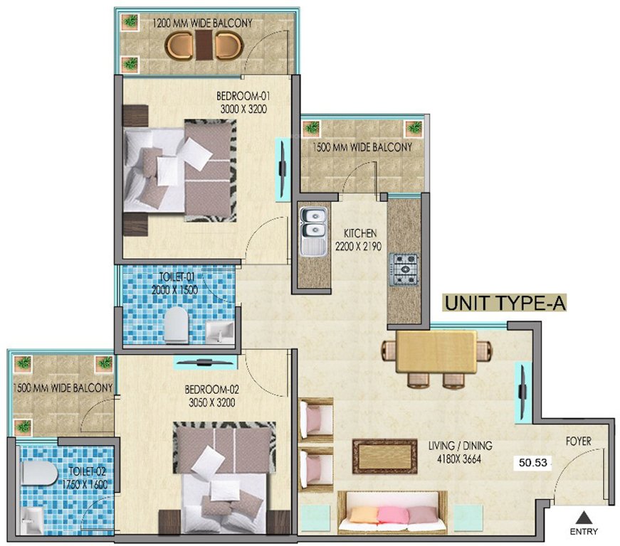 Mahira Homes (2BHK+2T (543.90 sq ft) 543.9 sq ft)