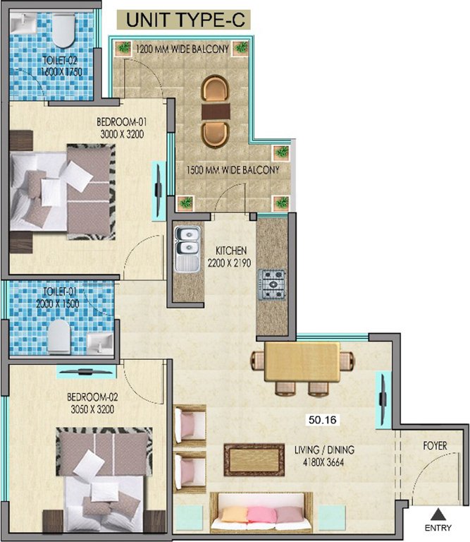 Mahira Homes (2BHK+2T (539.92 sq ft) 539.92 sq ft)