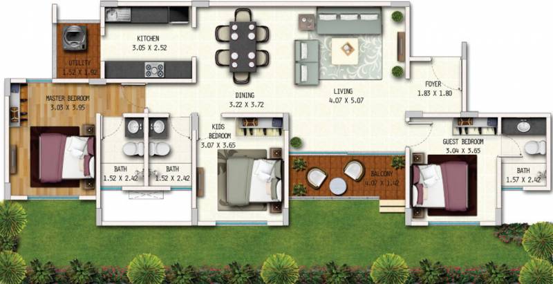 Geras River Of Joy Zone A Apartment (3BHK+3T (1,067.56 sq ft) 1067.56 sq ft)
