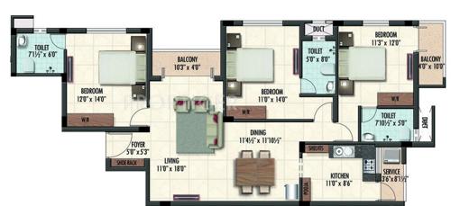 RG Rajashree (3BHK+3T (1,620 sq ft) 1620 sq ft)