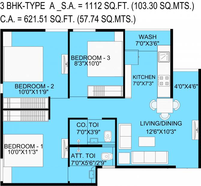 Bakeri Samyaka (3BHK+2T (621.51 sq ft) 621.51 sq ft)