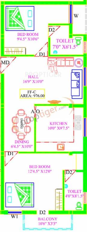 Pro Adav (2BHK+2T (976 sq ft) 976 sq ft) Pro Adav (2BHK+2T (976 sq ft) 976 sq ft)