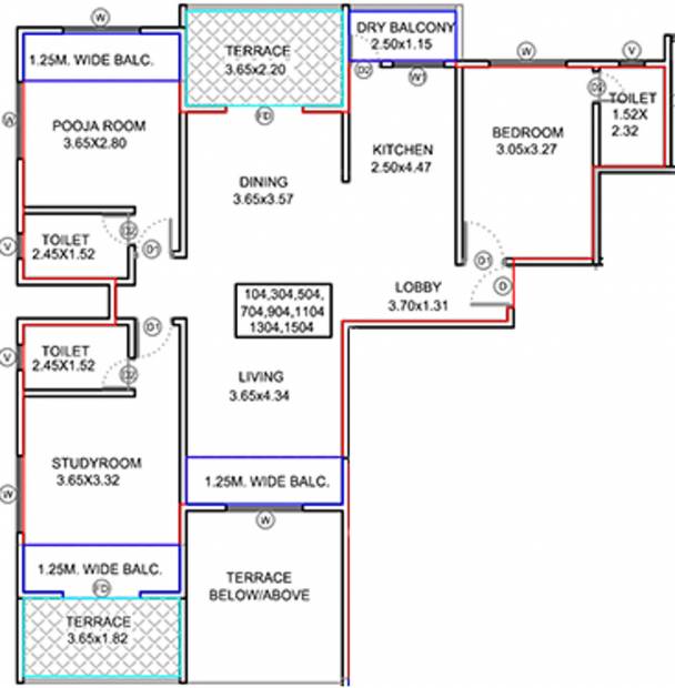 Kumar Hill View Residency Phase I Project II Building A And B (3BHK+3T (1,123.11 sq ft) 1123.11 sq ft)