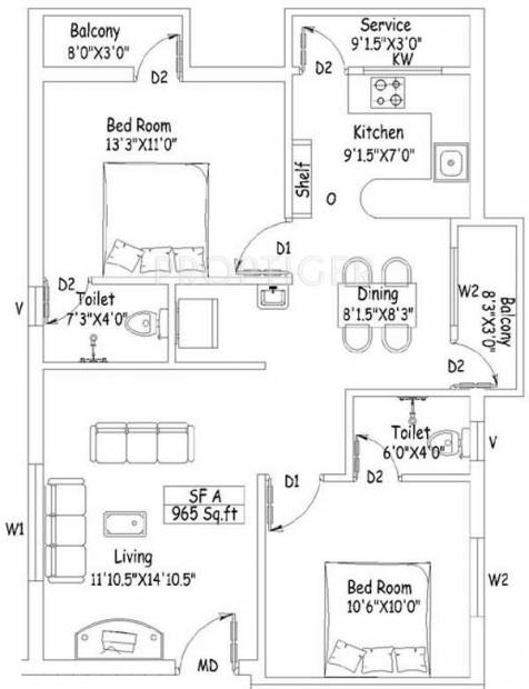 VJS Kumaran Krishnaa (2BHK+2T (965 sq ft) 965 sq ft)