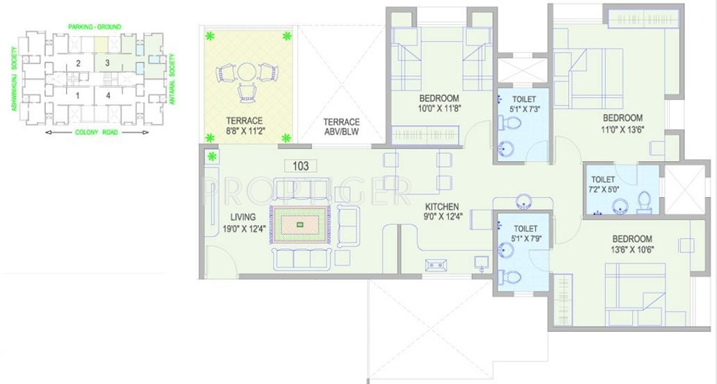 Gokhale Topaz (3BHK+3T (1,368 sq ft) 1368 sq ft)