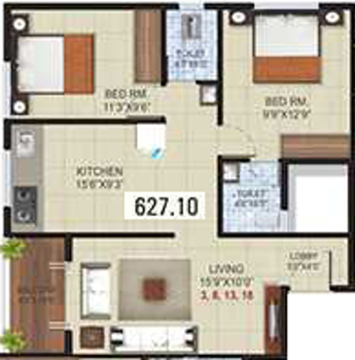 Jay Saivijayicon (2BHK+2T (627.10 sq ft) 627.1 sq ft)