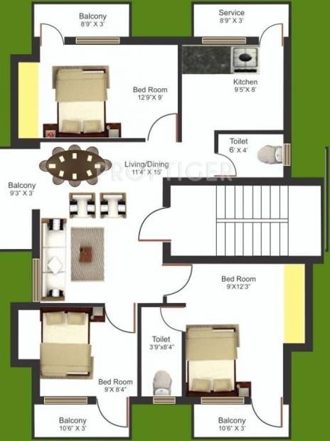 Manju Royal Suite (3BHK+2T (1,215 sq ft) 1215 sq ft)