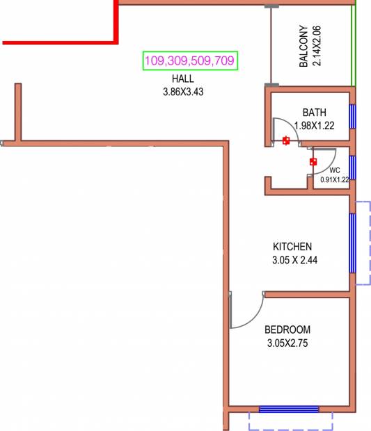 UK Shree Residency Phase A (1BHK+1T (703.30 sq ft) 703.3 sq ft)
