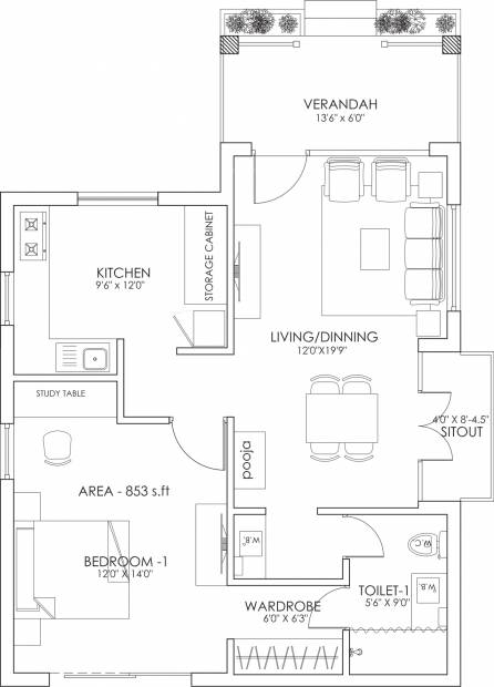 Aamoksh Retirement Homes Kodaikanal (1BHK+1T (853 sq ft) + Pooja Room 853 sq ft)