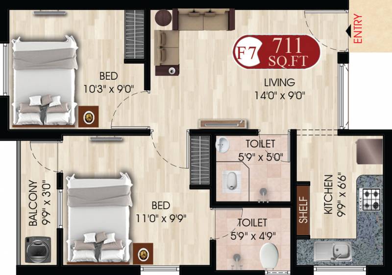 DAC Swastik (2BHK+2T (711 sq ft) 711 sq ft)