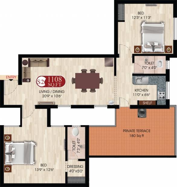 DAC Swastik (2BHK+2T (1,108 sq ft) 1108 sq ft)