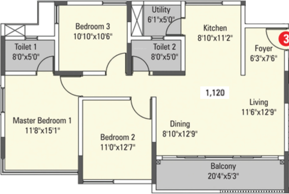 Kumar Princeville (3BHK+2T (1,120 sq ft) 1120 sq ft) Kumar Princeville (3BHK+2T (1,120 sq ft) 1120 sq ft)