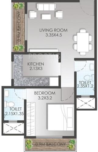 S Raheja Prime (1BHK+2T (633 sq ft) 633 sq ft)