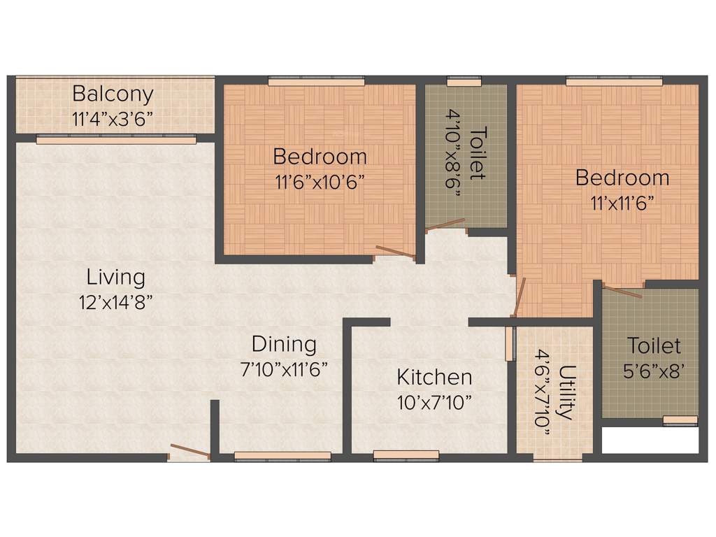 Saakara Dhaaruni Residences (2BHK+2T (1,180 sq ft) 1180 sq ft)