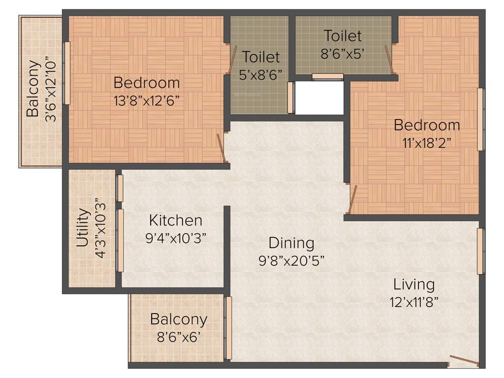 Saakara Dhaaruni Residences (2BHK+2T (1,378 sq ft) 1378 sq ft)