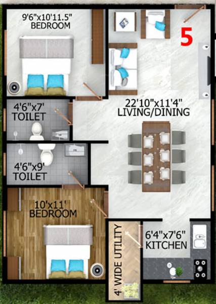 Triguna Ashwatha (2BHK+2T (876 sq ft) 876 sq ft)