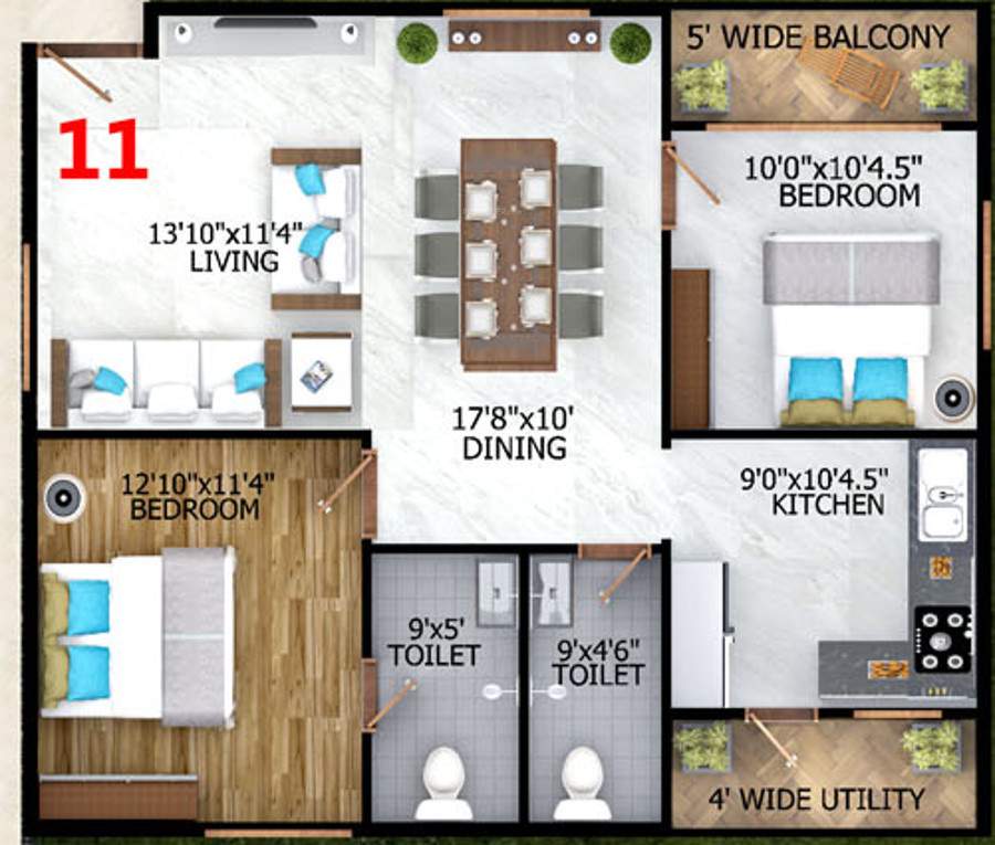 Triguna Ashwatha (2BHK+2T (1,104 sq ft) 1104 sq ft)
