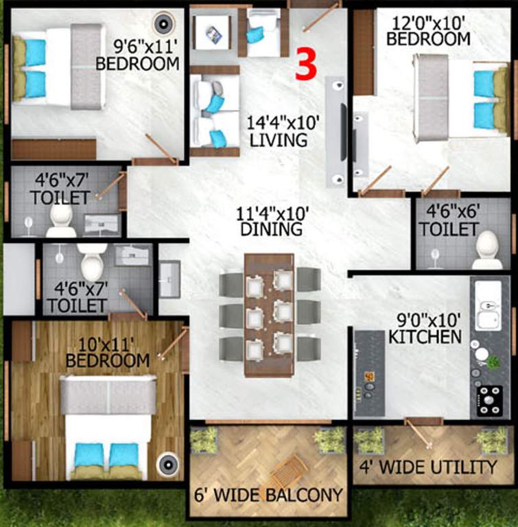 Triguna Ashwatha (3BHK+3T (1,219 sq ft) 1219 sq ft)