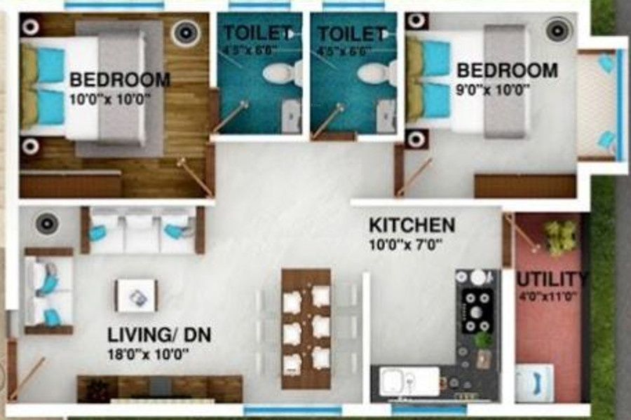 Triguna Palm Grove (2BHK+2T (806 sq ft) 806 sq ft)