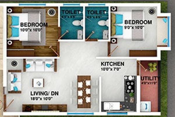 Triguna Palm Grove (2BHK+2T (806 sq ft) 806 sq ft)