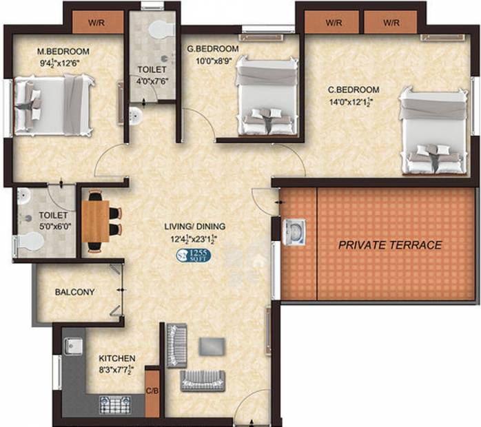 The Nest Nest Happy (3BHK+3T (1,255 sq ft) 1255 sq ft)
