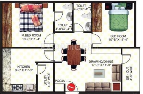 Vaishnavi Narsimha Pleasure (2BHK+2T (1,040 sq ft)   Pooja Room 1040 sq ft)