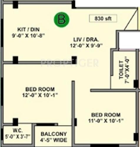 4Walls Sumangal Apartment (2BHK+1T (830 sq ft) 830 sq ft)
