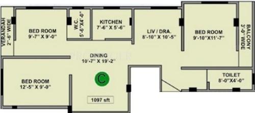 4Walls Sumangal Apartment (3BHK+1T (1,097 sq ft) 1097 sq ft)