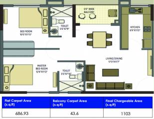 Srijan Ozone (2BHK+2T (1,103 sq ft) 1103 sq ft)