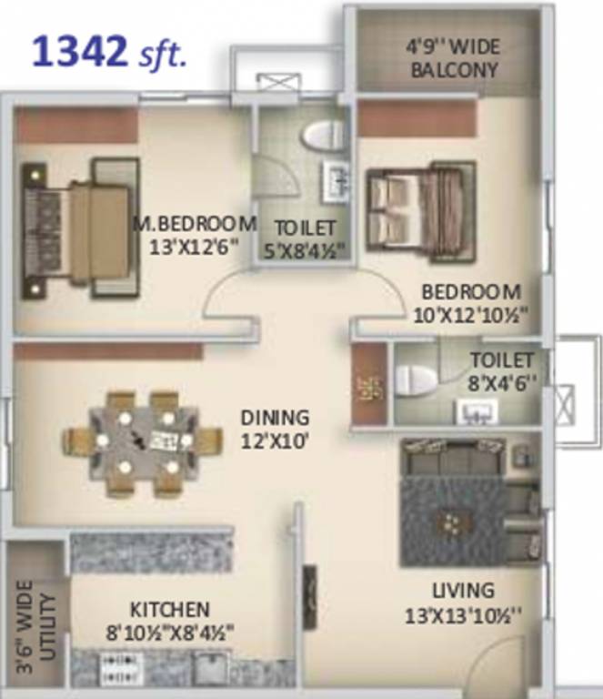 Anuhar Rami Reddy Towers (2BHK+2T (1,342 sq ft) 1342 sq ft)