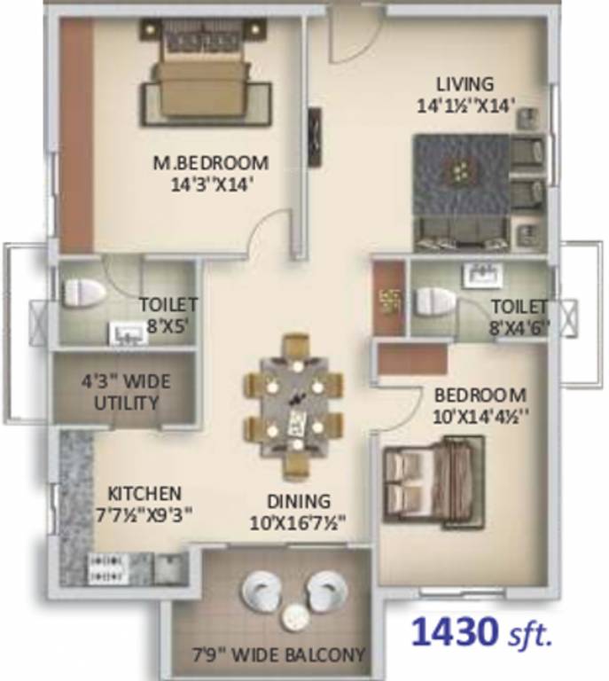 Anuhar Rami Reddy Towers (2BHK+2T (1,430 sq ft) 1430 sq ft)