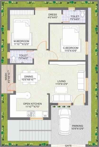 Praneeth Pranav Meadows (2BHK+2T (1,055 sq ft) 1055 sq ft)