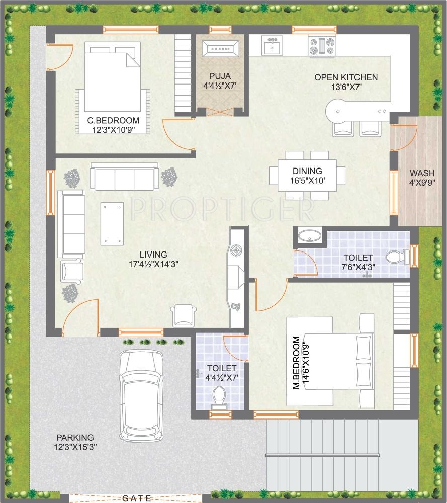 West Facing House  Plans  With Pooja  Room 