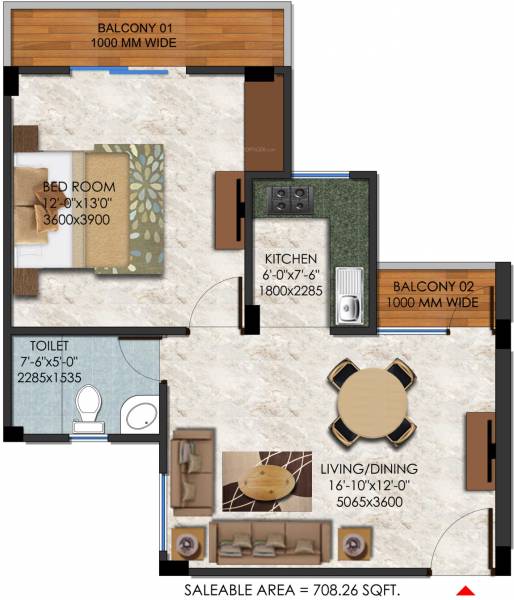 Shree Sai Baba Sai Gaon (1BHK+1T (708.26 sq ft) 708.26 sq ft)