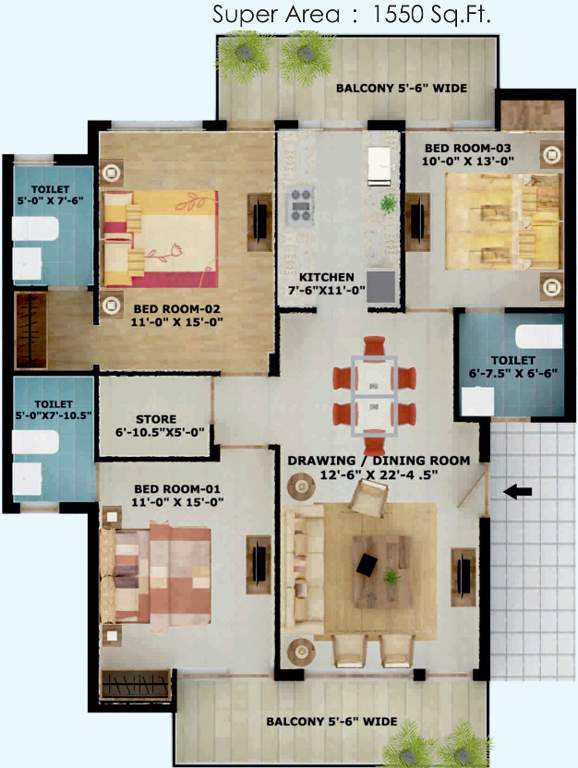 Omni Amayra Greens 2 (3BHK+3T (1,550 sq ft) 1550 sq ft)