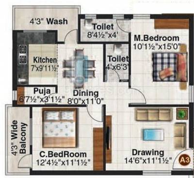 Crown Signature (2BHK+2T (1,140 sq ft)   Pooja Room 1140 sq ft)
