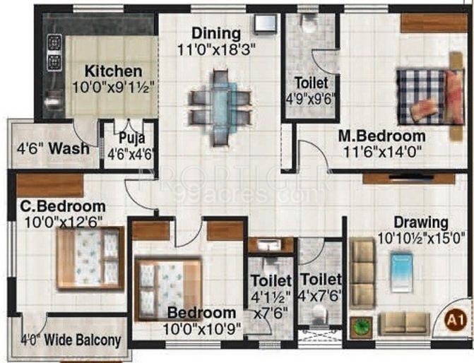 Crown Signature (3BHK+3T (1,590 sq ft) Pooja Room 1590 sq ft) Crown Signature (3BHK+3T (1,590 sq ft) Pooja Room 1590 sq ft)