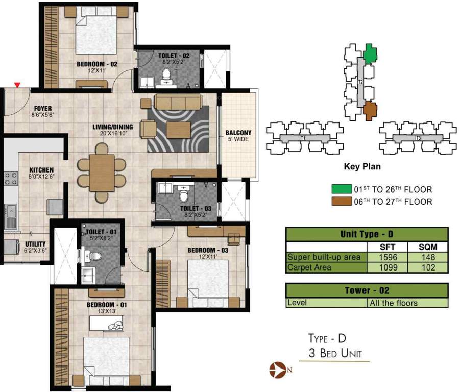 Prestige Park Square (3BHK+3T (1,596 sq ft) 1596 sq ft)