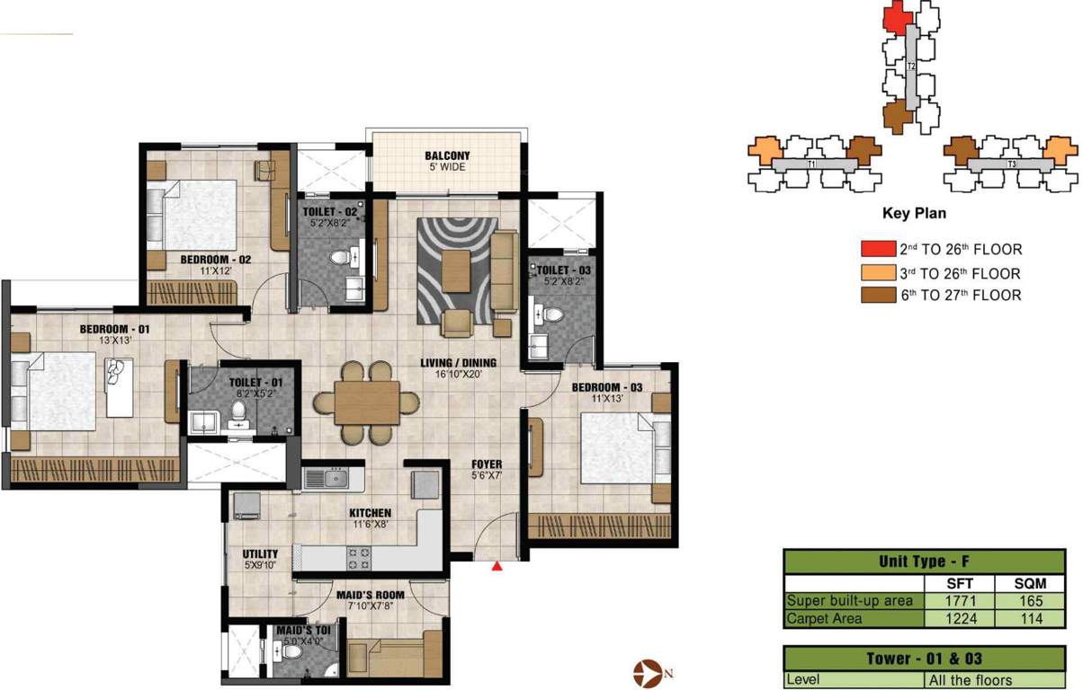 Prestige Park Square (3BHK+3T (1,771. sq ft) + Servant Room 1771 sq ft)