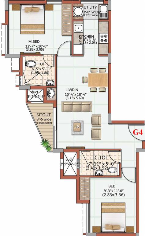 Ahad Excellencia (2BHK+2T (941 sq ft) 941 sq ft)