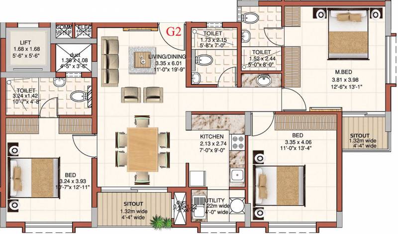 Ahad Excellencia (2BHK+2T (1,384 sq ft) + Study Room 1384 sq ft)