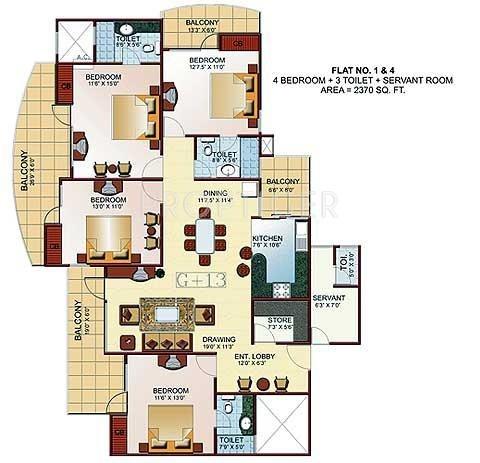 JM Royal Park (4BHK+4T (2,370 sq ft)   Servant Room 2370 sq ft)