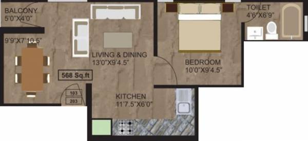 JBM Manah (1BHK+1T (568 sq ft) 568 sq ft)