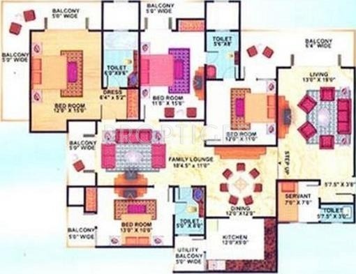 Floor Plan (4BHK+4T) Mahagun Mansion Phase 1 and 2 Floor Plan (4BHK+4T)