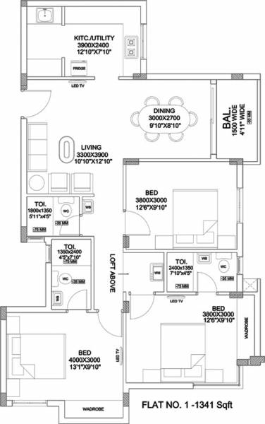 Ruby Ananta (3BHK+3T (1,341 sq ft) 1341 sq ft)