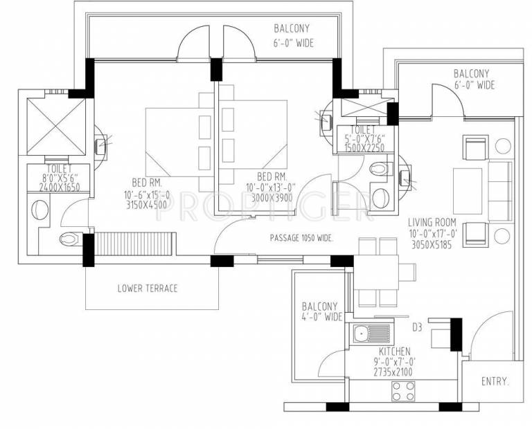 TDI Kingsbury Apartments (2BHK+2T (1,110 sq ft) 1110 sq ft)