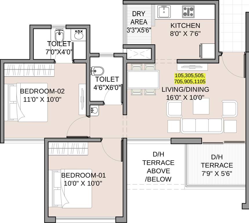 Gayatri Properties Twin Towers (2BHK+2T (579.53 sq ft) 579.53 sq ft)