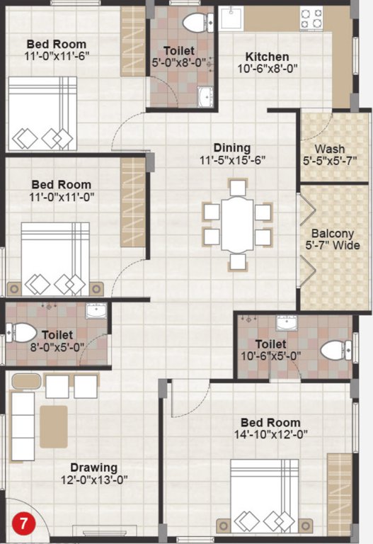 VBC Oracle Heaven (3BHK+3T (1,516 sq ft) 1516 sq ft)